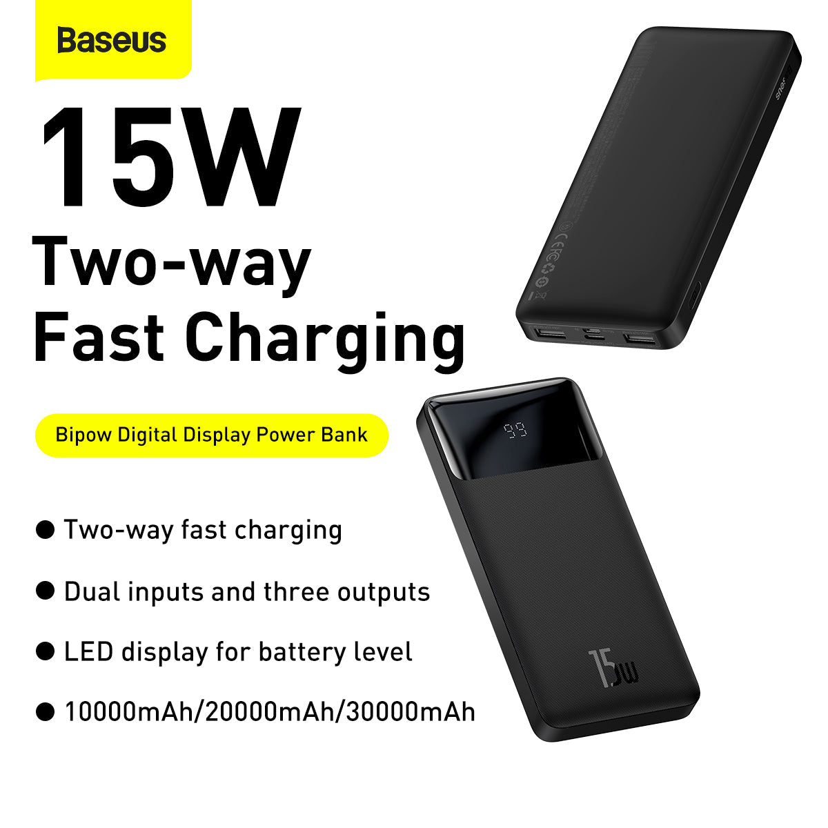 Baseus Bipow 15W Power Bank, 30,000mAh