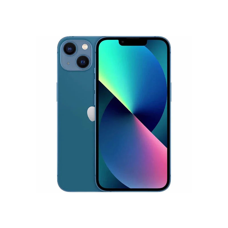 Blue iPhone 13 with 128GB storage in Starlight color, brand new, showing the front screen and sleek design.