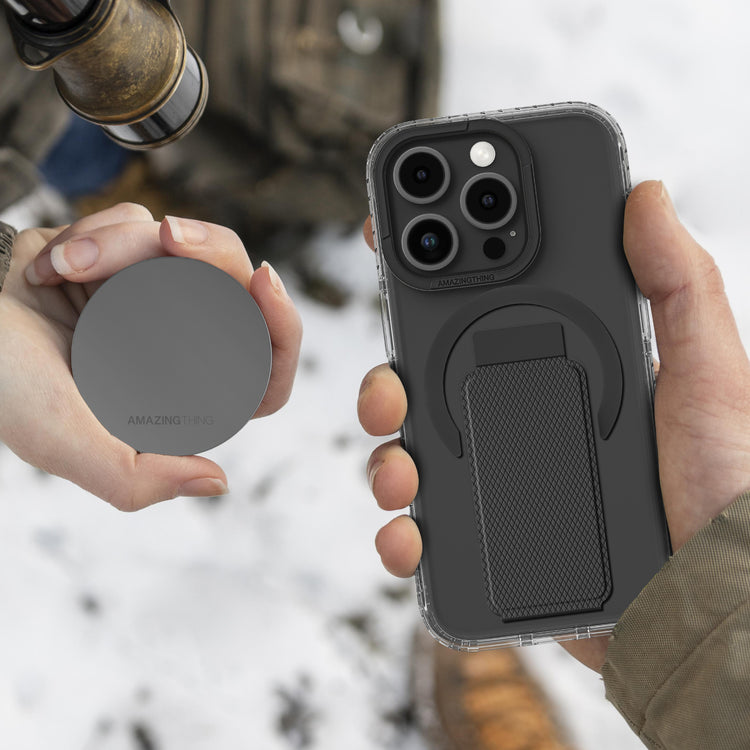 Black AmazingThing Titan Pro+ MagSafe case for iPhone 16 Pro and 16 Pro Max, showing a sleek protective design.