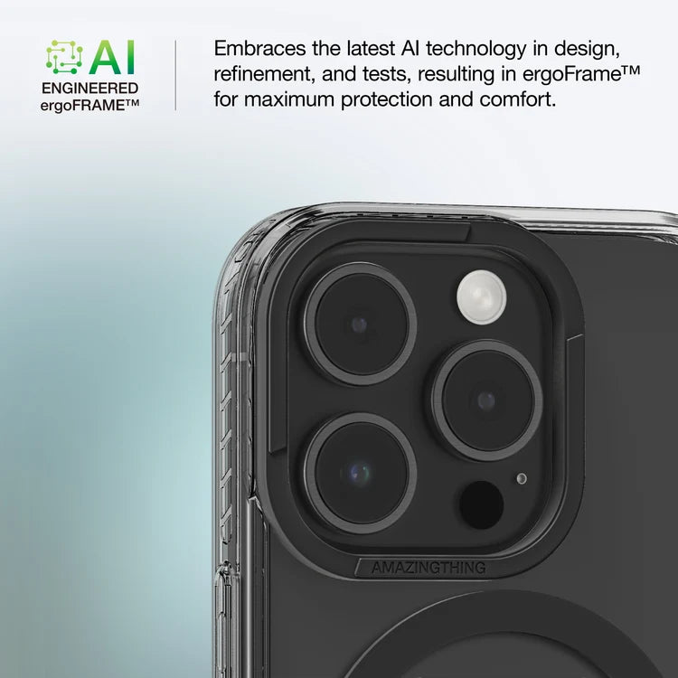 Black AmazingThing Titan Pro+ MagSafe case for iPhone 16 Pro and 16 Pro Max, showcasing sleek protective design.