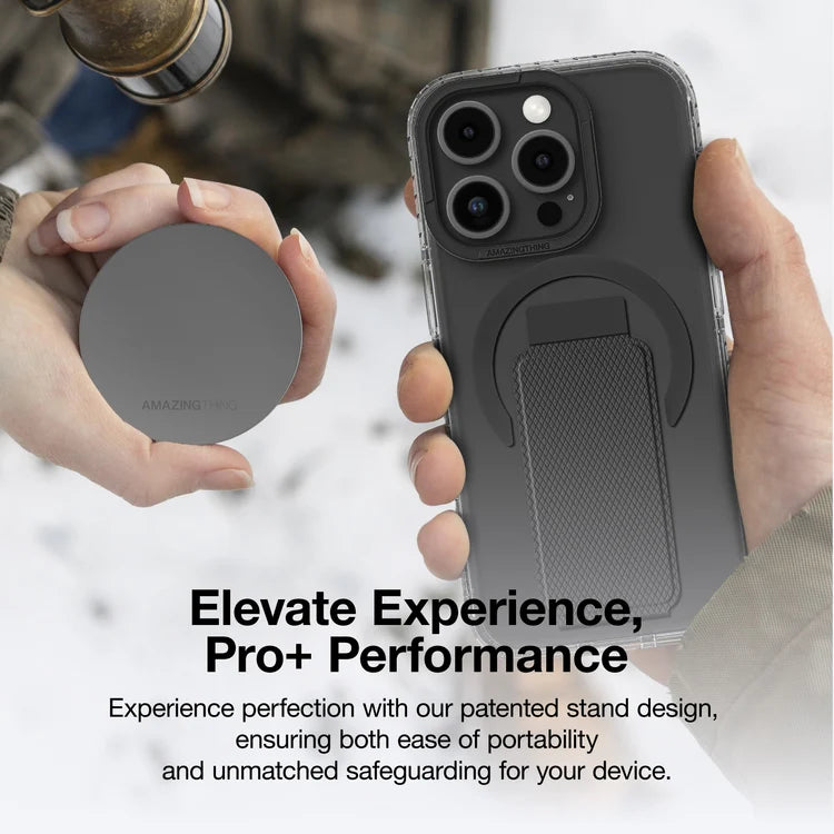 Black AmazingThing Titan Pro+ MagSafe case for iPhone 16 Pro and 16 Pro Max, showing the sleek protective design.