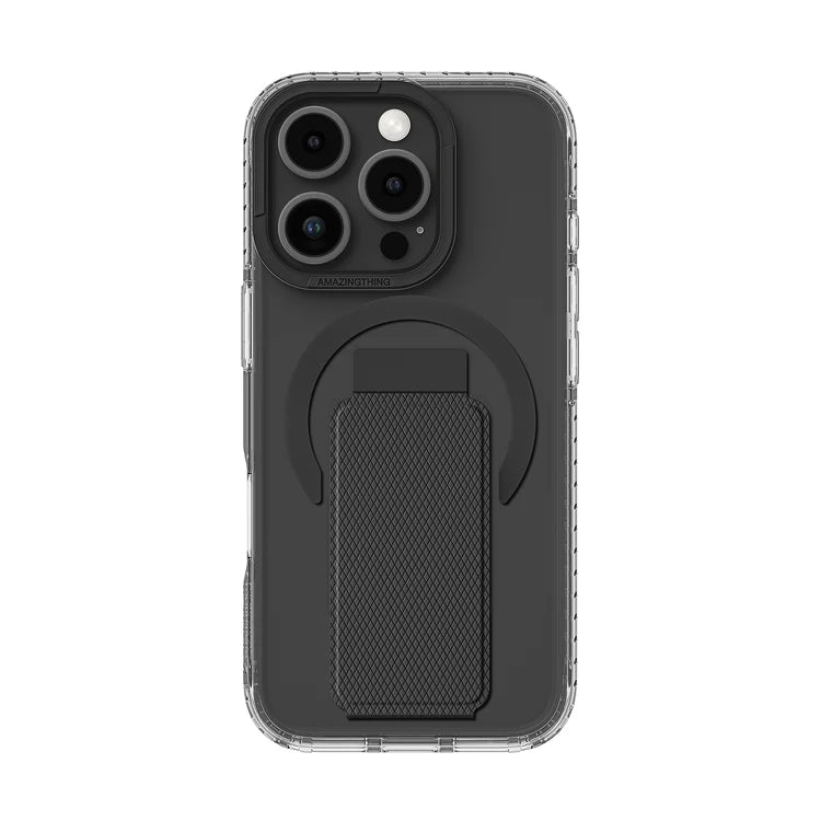 Black AmazingThing Titan Pro+ MagSafe case for iPhone 16 Pro and 16 Pro Max, showcasing durable protective design.