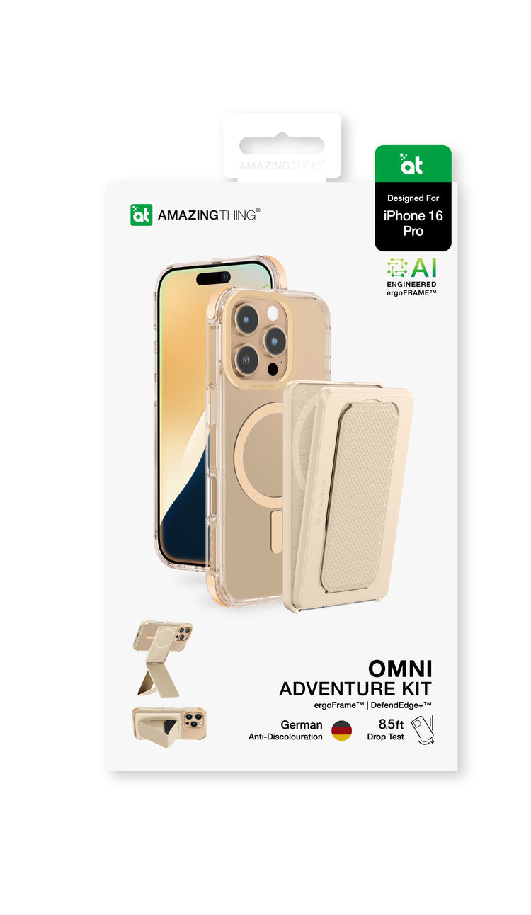 Gray AmazingThing Omni Adventure Kit iPhone 16 Pro MagSafe case with rugged design and precise cutouts for iPhone 16 Pro models.