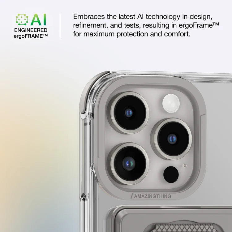 Gray AmazingThing Omni Adventure Kit iPhone 16 Pro MagSafe case showing the protective design and magnetic attachment for iPhone 16 Pro.