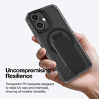 Black AmazingThing Titan Pro+ MagSafe case on iPhone 16, showing sleek design and precise cutouts for the iPhone 16 Plus.