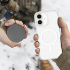 Clear AmazingThing Titan Pro Mag iPhone 16 / 16 Plus case showing slim design and magnetic back for easy attachment.