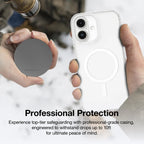 Clear AmazingThing Titan Pro Mag iPhone 16 / 16 Plus case shown, with protective design and magnetic feature for iPhone models.