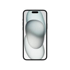Black Apple iPhone 15 with 128GB storage, sleek design, and dual-camera system, showing the front and back view.