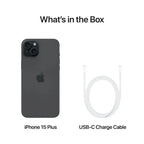 Black Apple iPhone 15 with 128GB storage, showing the sleek front view and edge design.