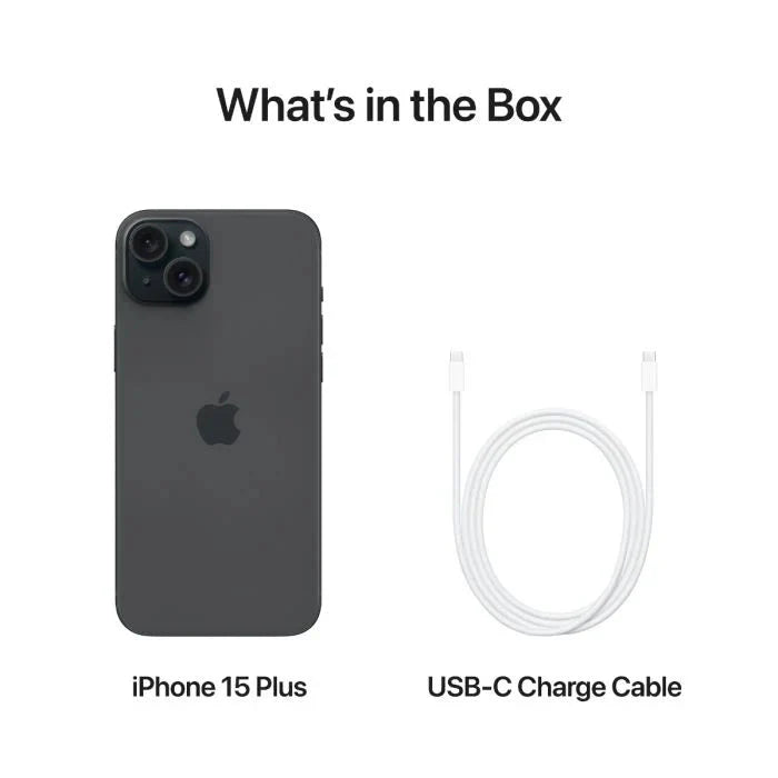 Black Apple iPhone 15 with 128GB storage, showing the sleek front view and edge design.