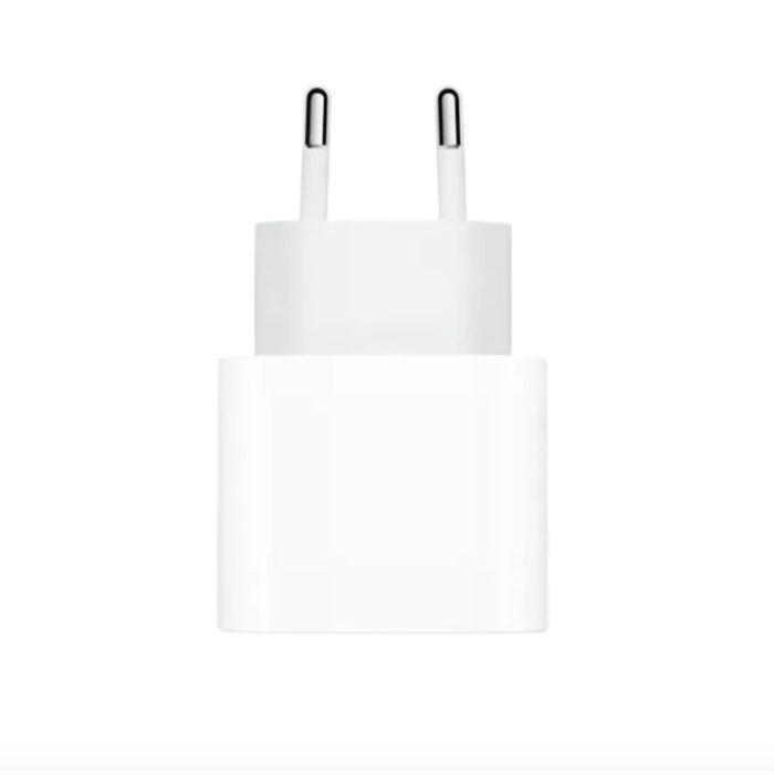 Apple 20W USB-C Power Adapter shown with compact design and USB-C port for fast charging devices.