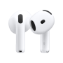 Wireless Apple AirPods 4 earbuds with charging case, sleek white design, and built-in microphones for clear audio and calls.