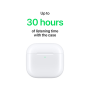 Apple AirPods 4 wireless earbuds with charging case, featuring sleek design and in-ear fit, on a plain background.
