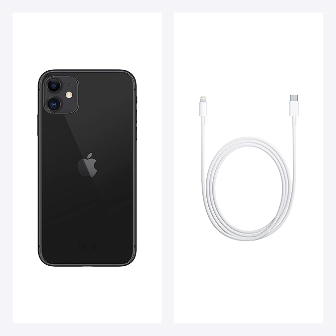 Pre-owned black Apple iPhone 11 with 64GB storage, showing the front screen and sleek design.
