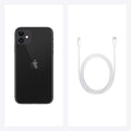 Pre-owned black Apple iPhone 11 with 64GB storage, showing the front screen and sleek design.