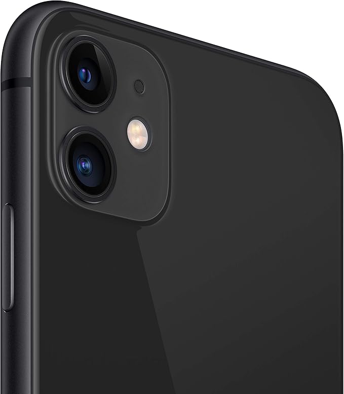 Apple iPhone 11 64GB in black, pre-owned A grade, showing the front with screen turned on and sleek design.