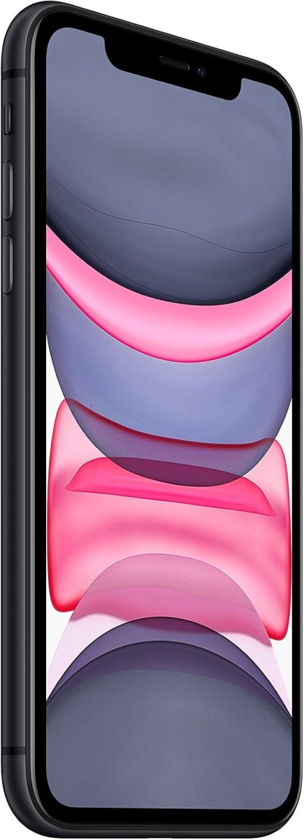 Pre-owned Apple iPhone 11 in black with 64GB storage, showing the front screen and sleek design.