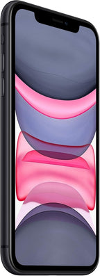 Pre-owned Apple iPhone 11 in black with 64GB storage, showing the front screen and sleek design.