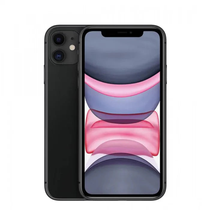 Pre-owned Apple iPhone 11 in black with 64GB storage, showing the front display and sleek design.