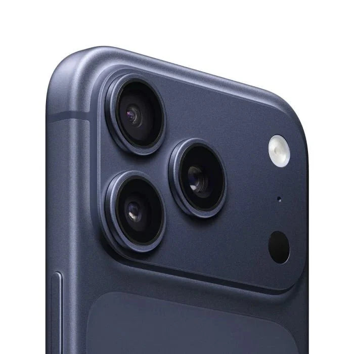Apple iPhone 17 Pro Max in Deep Blue with 256GB storage, showing the sleek front and back design of the smartphone.