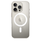 Clear Apple iPhone 16 Pro MagSafe case showing transparent, slim protective cover with precise cutouts for buttons and camera.