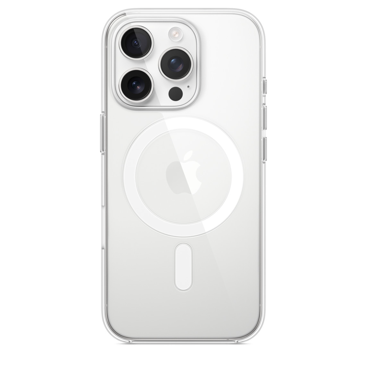 Clear Apple iPhone 16 Pro MagSafe case showing transparent design and snug fit for the phone's rear and edges.
