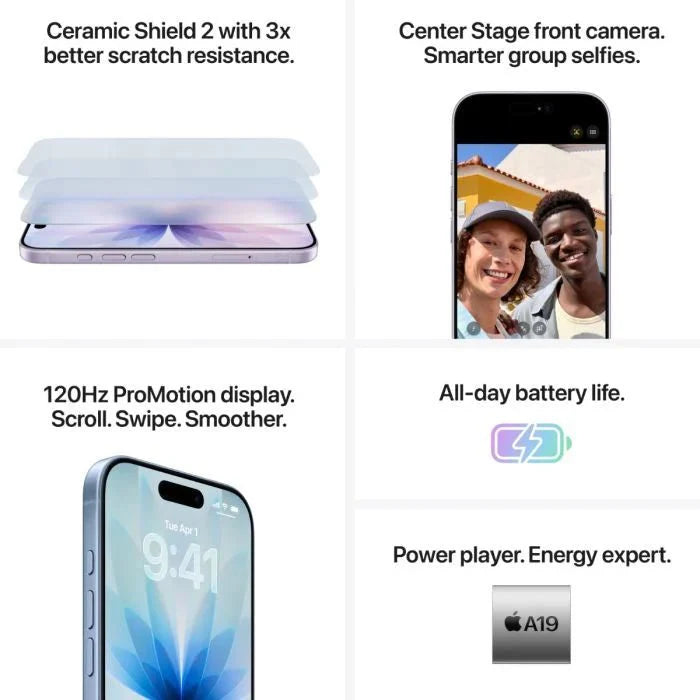 Purple Oraxxi iPhone 17 with 256GB storage, sleek design and modern display, shown from front angle.