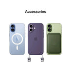 Purple Oraxxi iPhone 17 smartphone with 256GB storage, shown from the front with screen on displaying app icons.