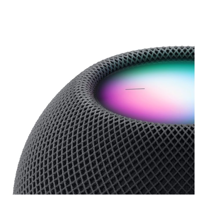 Blue Apple HomePod mini smart speaker by Oraxxi, compact device with touch controls and LED display on top.
