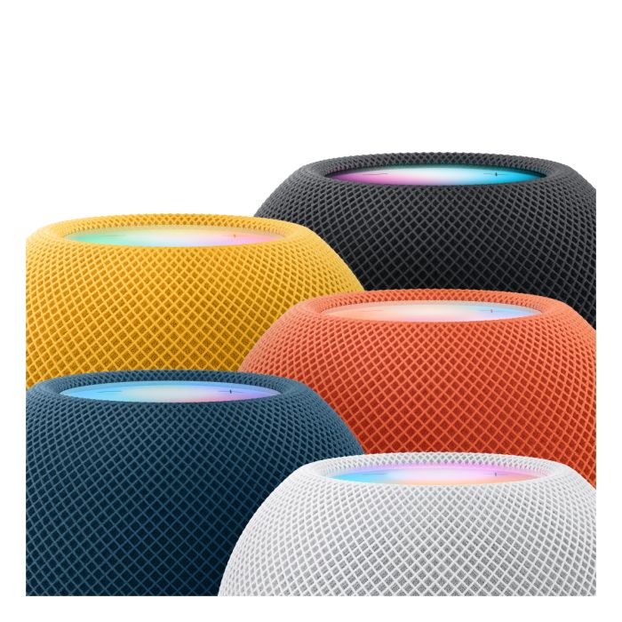 Blue Apple HomePod mini smart speaker by Oraxxi with fabric exterior and compact design for high-quality sound.