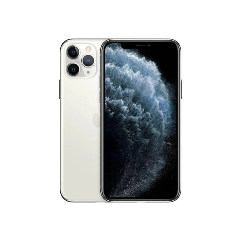 Pre-owned Apple iPhone 11 Pro with 64GB storage in Silver, showing the front and back of the smartphone.