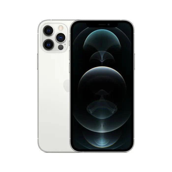 Pre-owned Apple iPhone 12 Pro 128GB Silver from Oraxxi, showing the front screen and sleek silver design.