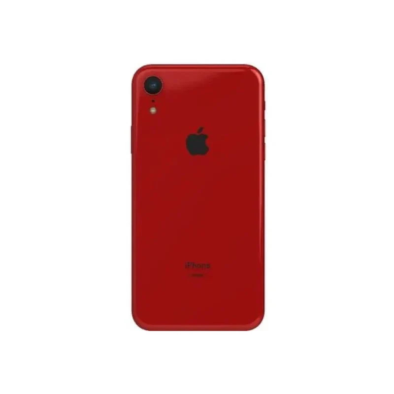 Pre-owned Apple iPhone XR 64GB in red by Oraxxi, showing the front display and sleek phone design.