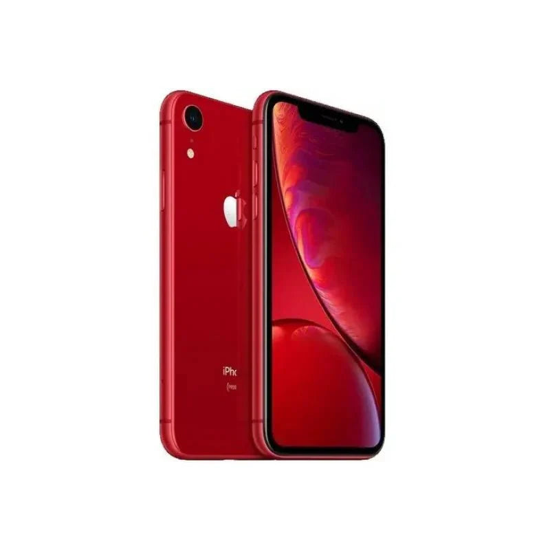 Pre-owned Apple iPhone XR 64GB in red, A grade, showing the front screen and sleek design.