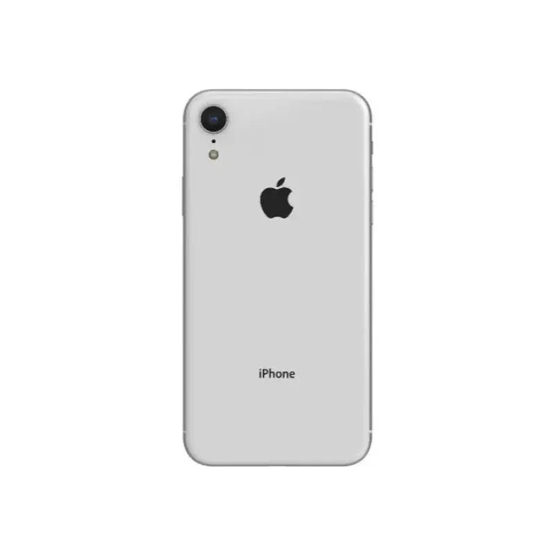 Pre-owned Apple iPhone XR 64GB in white with A-grade condition, shown with front and back views, sleek and modern design.