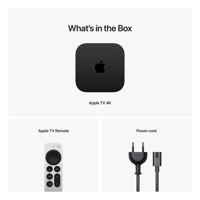 Oraxxi Apple TV 4K 3rd Gen Wi-Fi media streaming device with 64GB storage, shown on a TV setup.