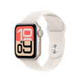 Apple Watch SE 3 with Starlight aluminum case and Starlight Sport Band, showcasing sleek design and vibrant color.