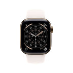 Apple Watch Series 11 with gold titanium case and light blush sport band, showcasing the sleek smartwatch design.