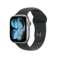 Apple Watch Series 11 with Space Grey aluminium case and black sport band, showing the smartwatch on a wrist.