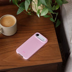 Oraxxi Pebble Pink Beats case with MagSafe and camera control for iPhone Air, showing the protective design and camera cutout.