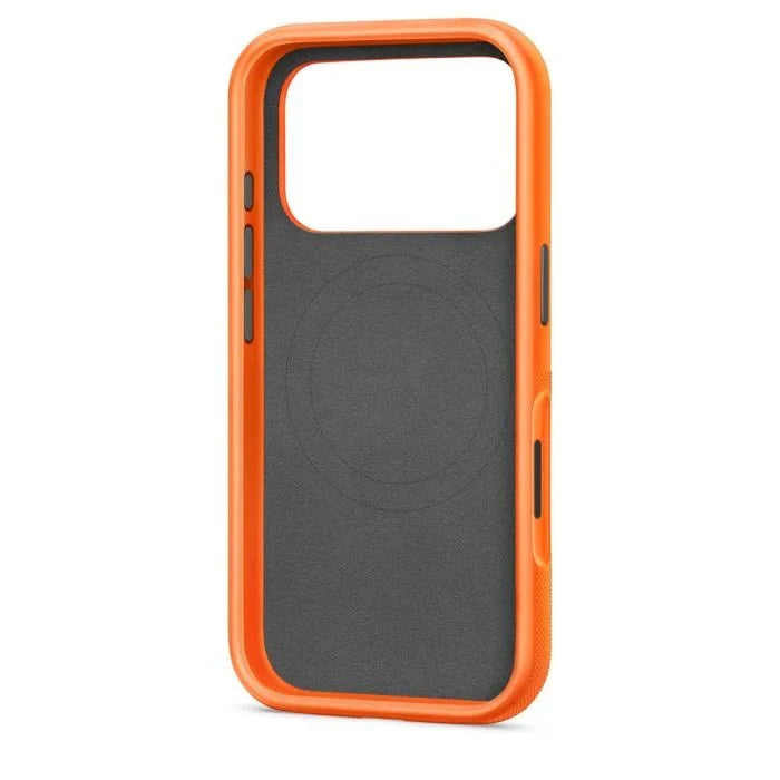 Oraxxi Beats Rugged Case with MagSafe and Camera Control for iPhone 17 Pro in Sierra Orange, showing sturdy protection and precise cutouts.