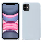 Sky blue BeHello silicone case for iPhone 11 by Oraxxi, showing the smooth, flexible liquid silicone material and snug fit.
