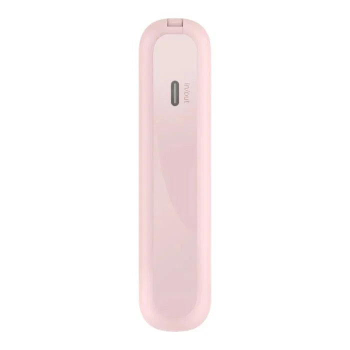 Pink Belkin 10,000mAh 20W power bank with USB-C port and integrated cable, branded Oraxxi, shown on a white background.