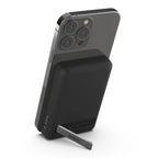 Oraxxi Belkin 5K magnetic wireless power bank with 5000mAh capacity and kickstand in black, designed for portable charging.