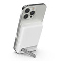 White Belkin 5K magnetic wireless power bank with 5000mAh capacity and kickstand, branded by Oraxxi.