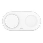 Oraxxi Belkin BoostCharge Pro 2-in-1 Wireless Charger in white with sleek design for charging smartphones and earbuds simultaneously.