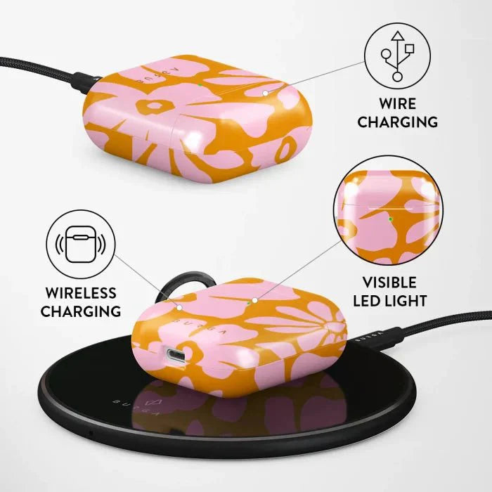Oraxxi Burga AirPods case for 1st and 2nd Gen featuring a vibrant daytime fiesta design, made of durable silicone.