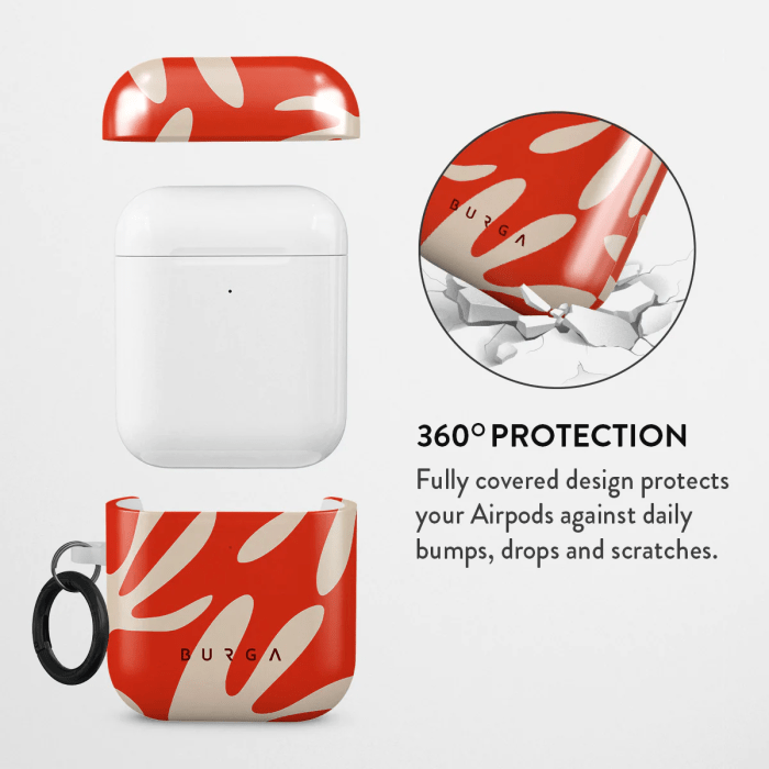 Oraxxi Burga AirPods 1st & 2nd Gen case with heatwave design, featuring vibrant colors and protective silicone material.