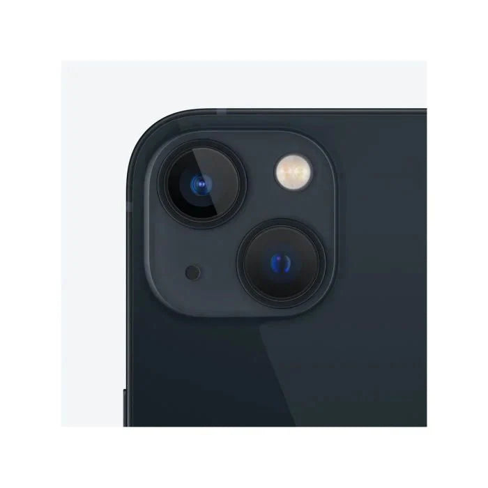 Black iPhone 13 with 128GB storage in Midnight color by Oraxxi, shown from the front with screen on.