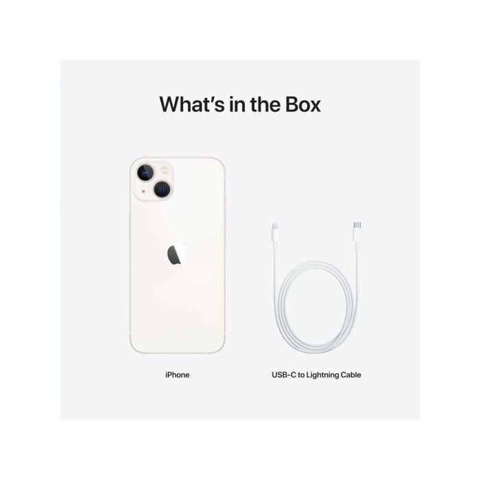 Silver iPhone 13 with 128GB storage in Starlight color by Oraxxi, showing the sleek front display and side profile.